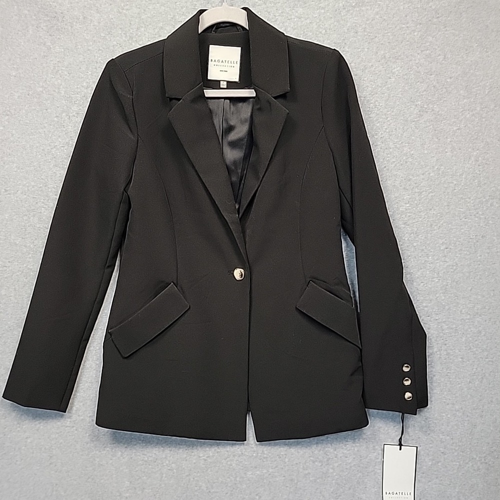 NEW BAGATELLE Collection Women's‎ Size Small Black Single Button Lined Blazer